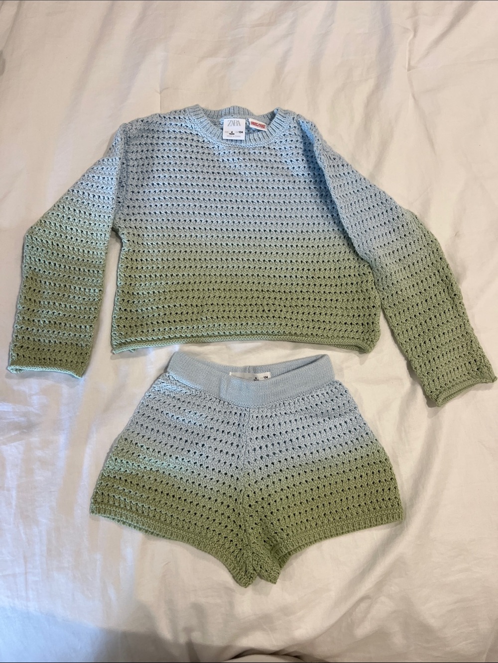 Zara Crocheted Ombre Two-Piece Set - Light Blue & Sage